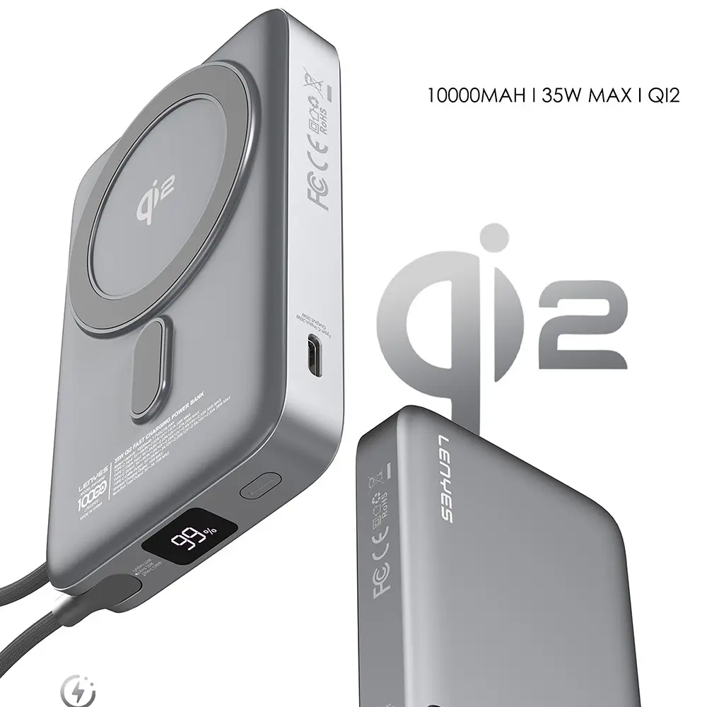 Lenyes PW1009D 10000mAh Qi2 Kablosuz Şarjlı Powerbank, 35W PD ve Standlı