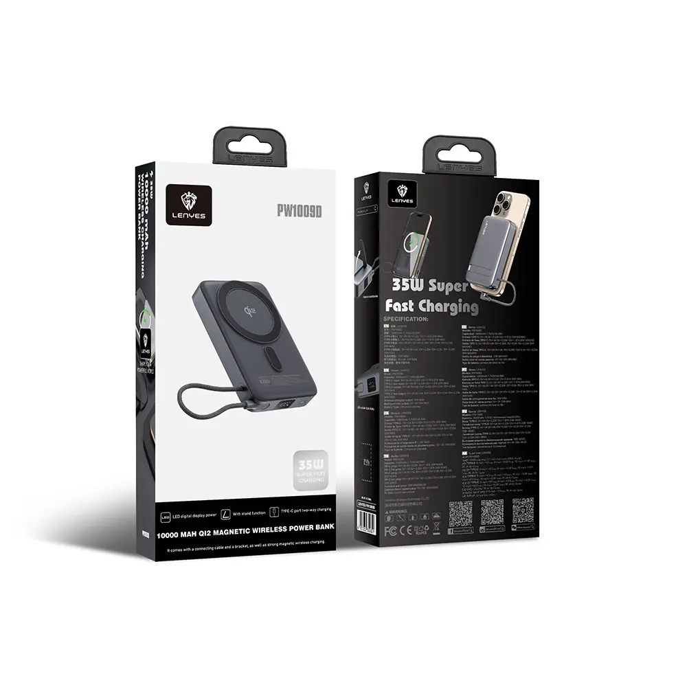 Lenyes PW1009D 10000mAh Qi2 Kablosuz Şarjlı Powerbank, 35W PD ve Standlı