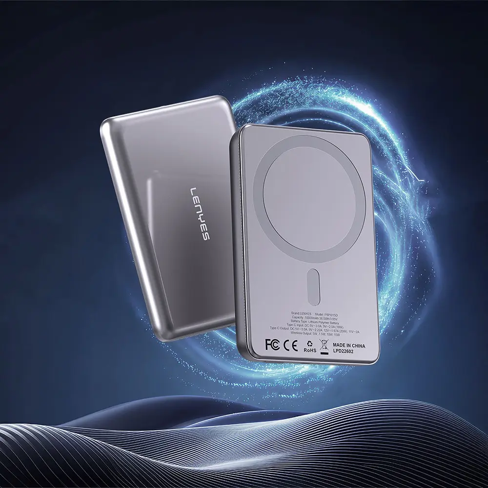 Lenyes PW1015D 10000mAh Manyetik Kablosuz Powerbank, 15W ve LED Göstergeli