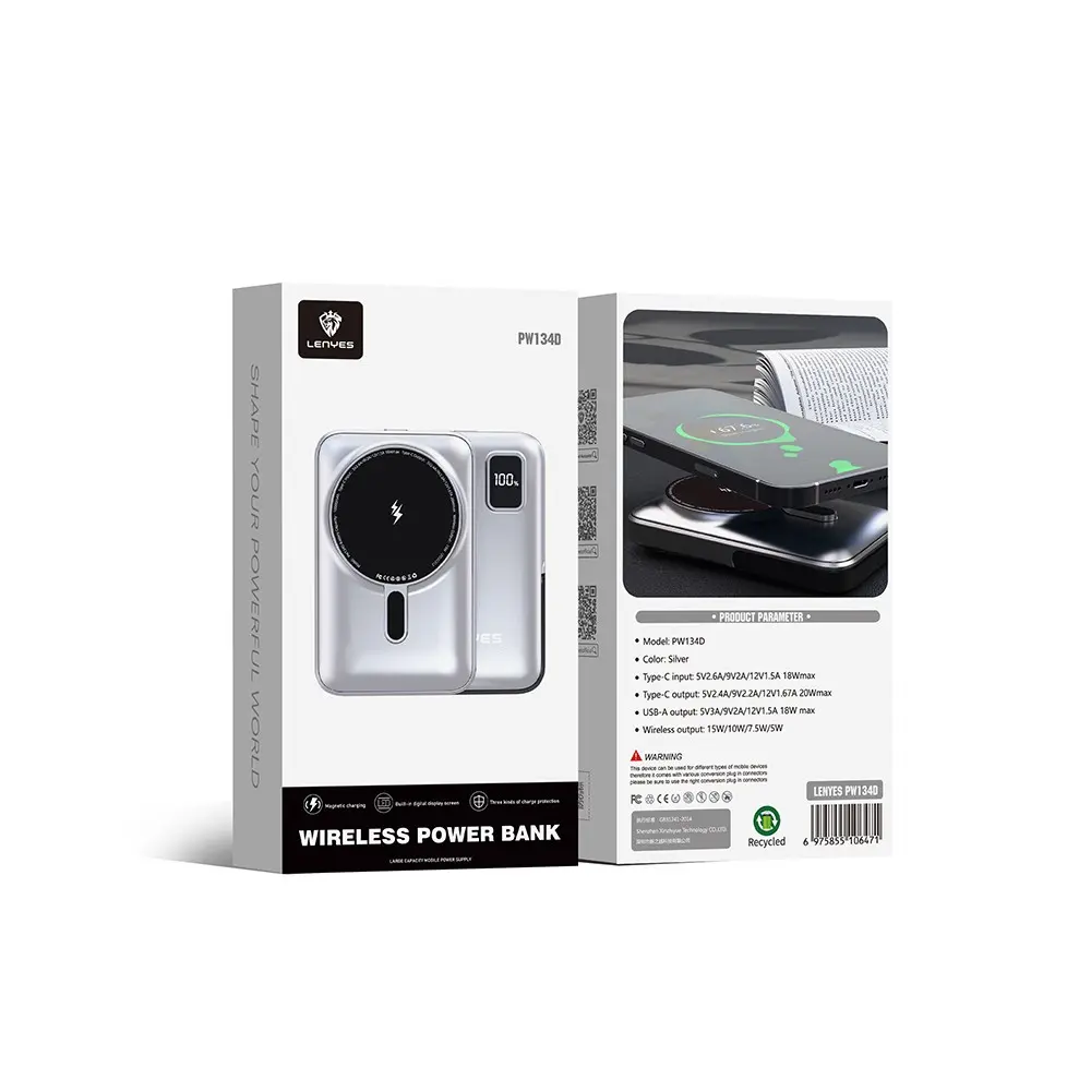 Lenyes PW134D 10000mAh Powerbank, 20W PD ve 15W Kablosuz Şarj