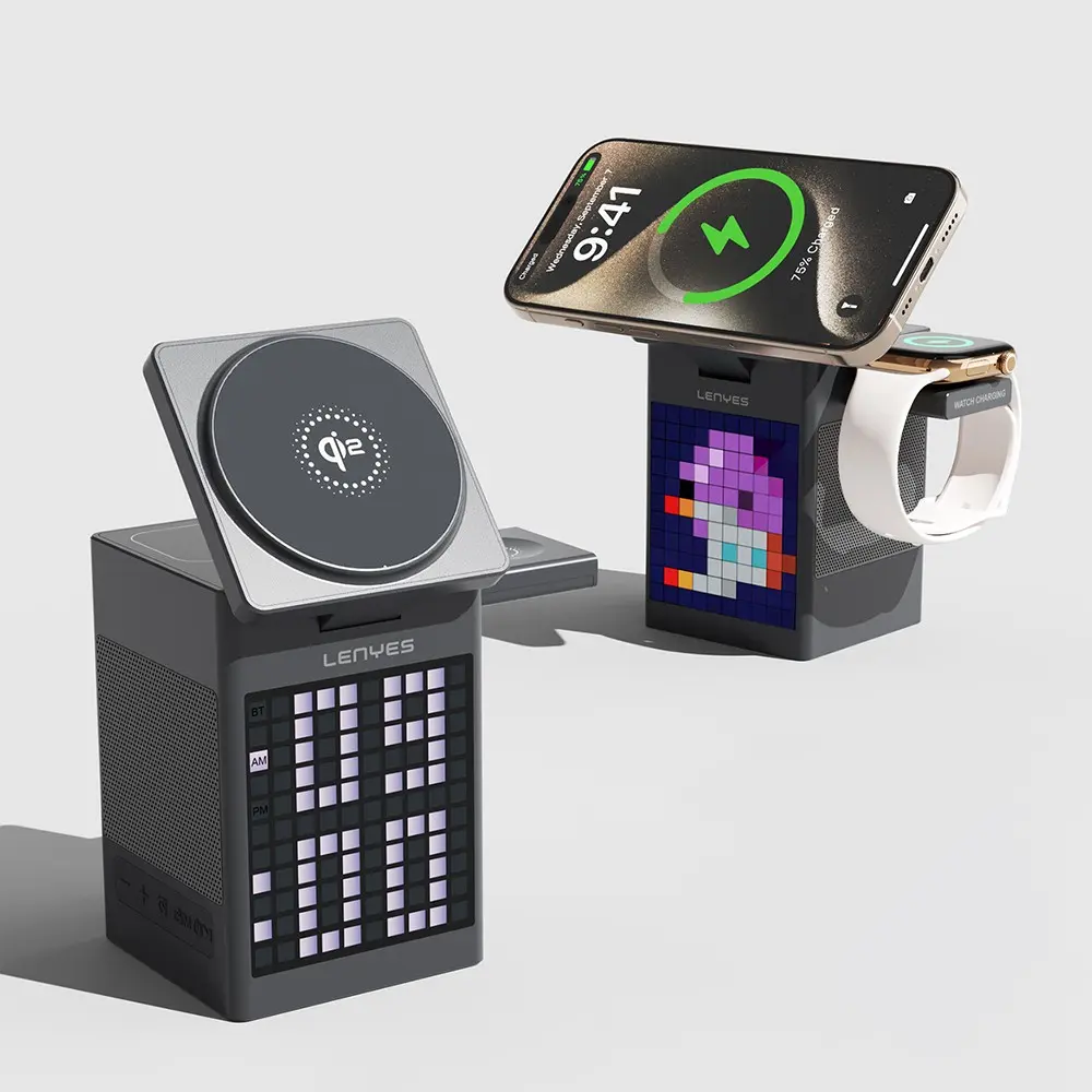 Lenyes PW320 Qi2 Kablosuz Şarj Standı, 15W ve Bluetooth Hoparlörlü