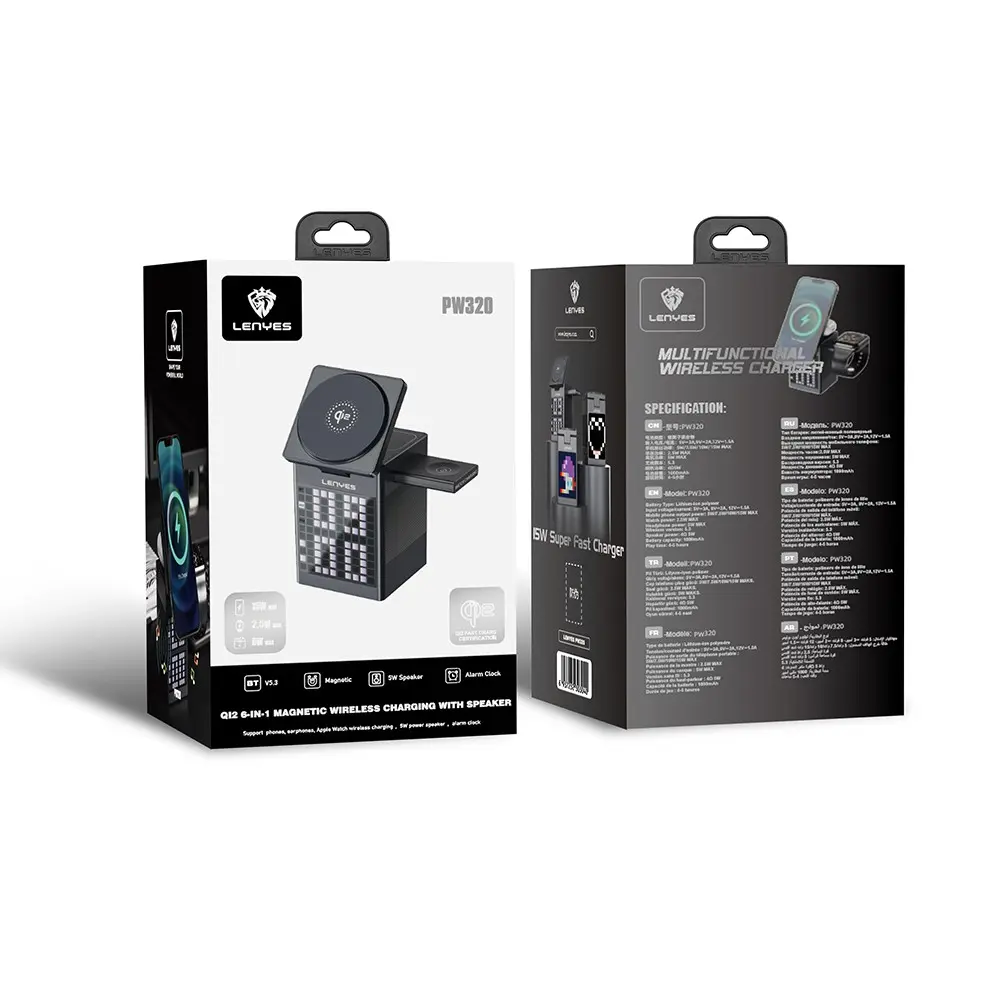 Lenyes PW320 Qi2 Kablosuz Şarj Standı, 15W ve Bluetooth Hoparlörlü