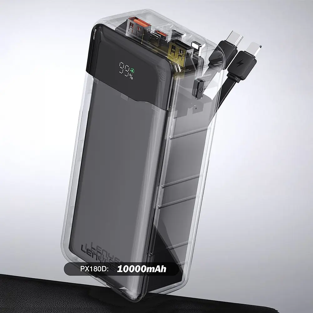 Lenyes PX180D 10.000mAh Powerbank, 22.5W ve Dahili Type-C/Lightning Kablo