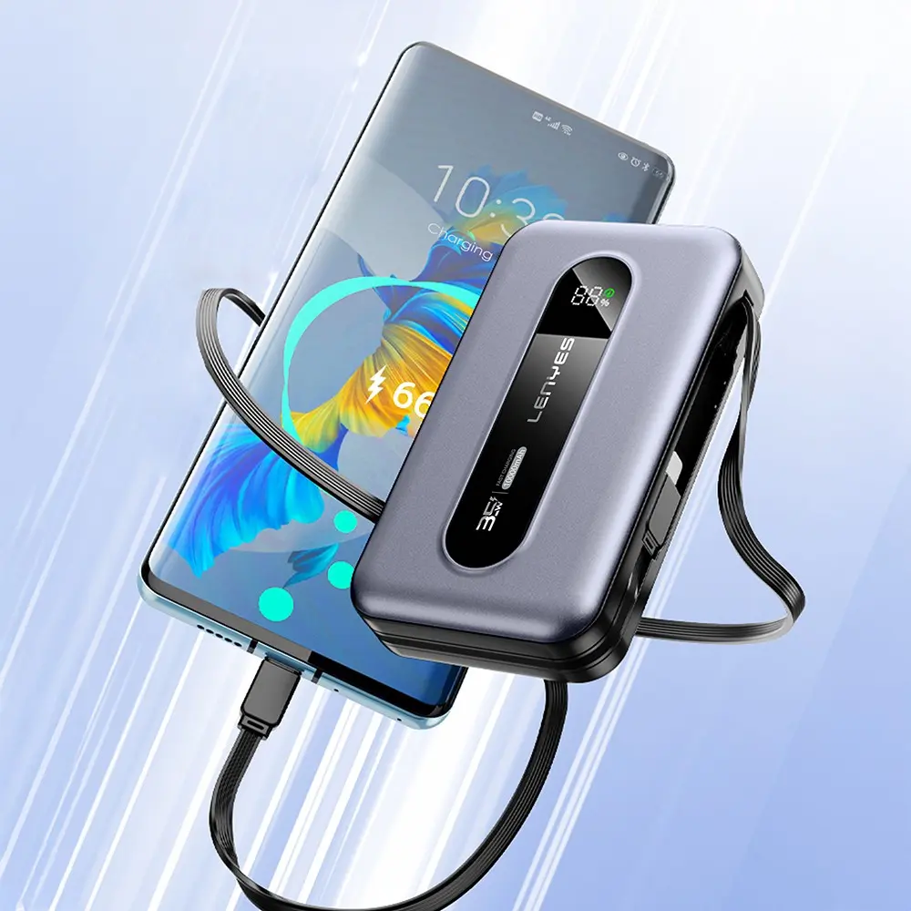 Lenyes PX1002D 10.000 mAh Powerbank, 35 W Teleskopik Type-C/Lightning