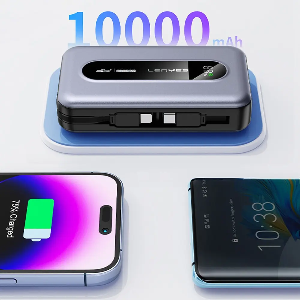 Lenyes PX1002D 10.000 mAh Powerbank, 35 W Teleskopik Type-C/Lightning