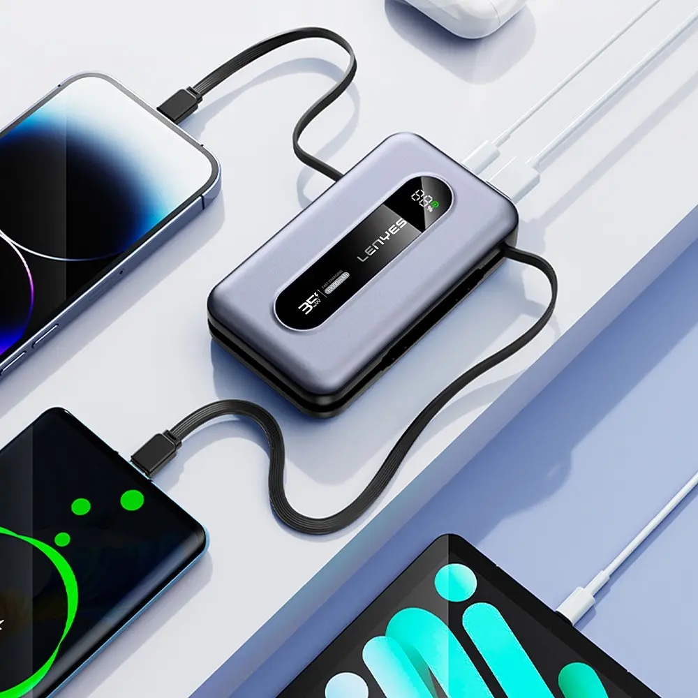Lenyes PX1002D 10.000 mAh Powerbank, 35 W Teleskopik Type-C/Lightning