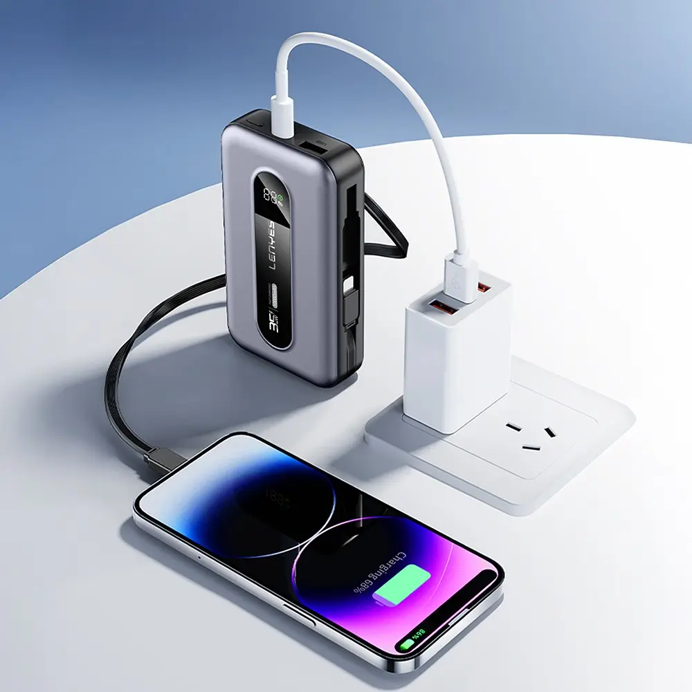 Lenyes PX1002D 10.000 mAh Powerbank, 35 W Teleskopik Type-C/Lightning