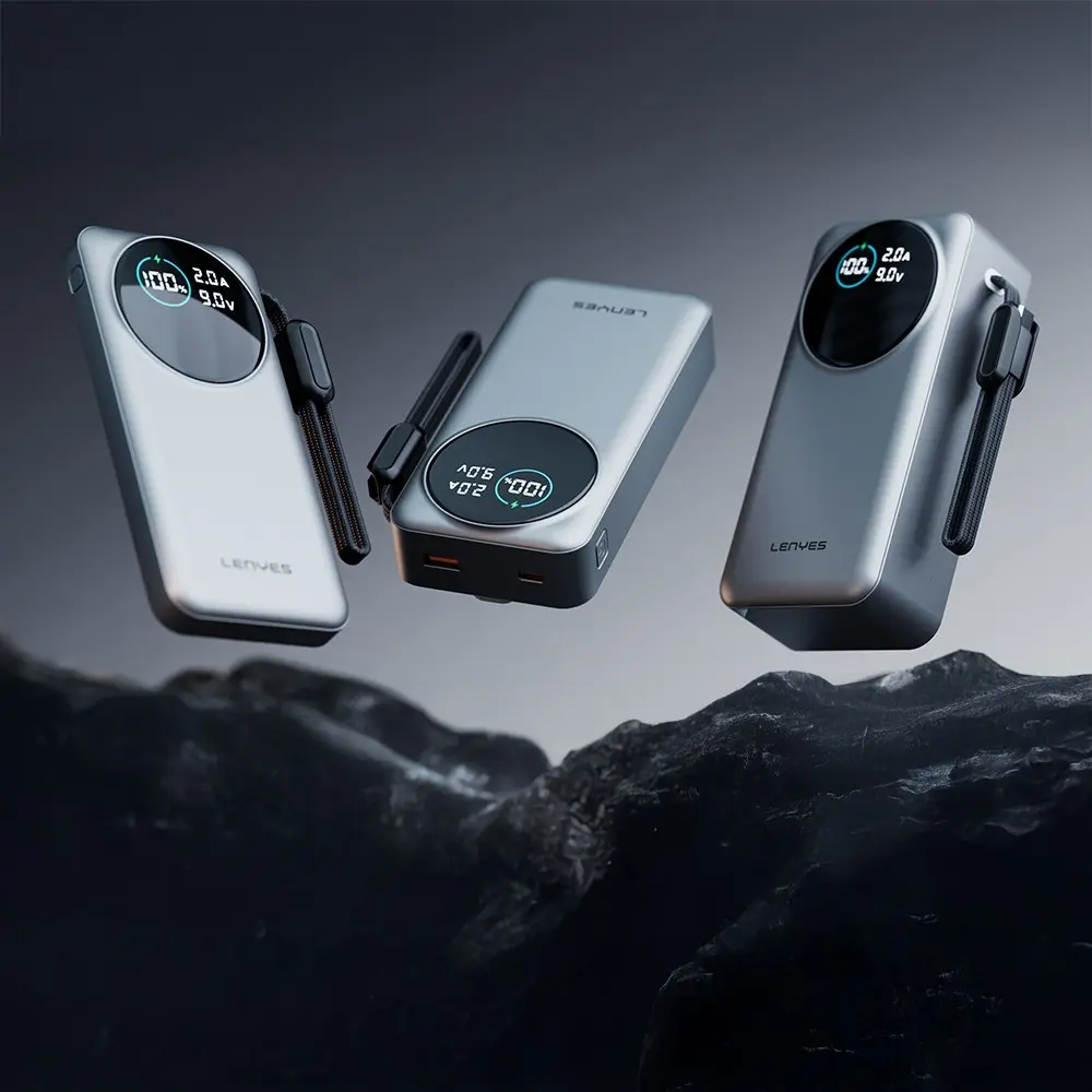 Lenyes PX1004D 10.000mAh 22.5W Powerbank, Dijital LED Ekranlı ve Lightning Kablolu