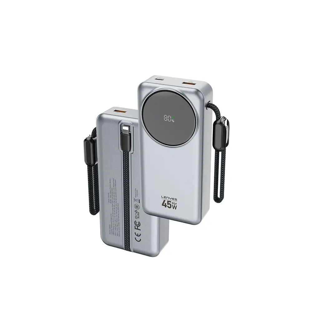Lenyes PX279D 20.000mAh Powerbank, 45W PD ve Dahili Lightning Kablo