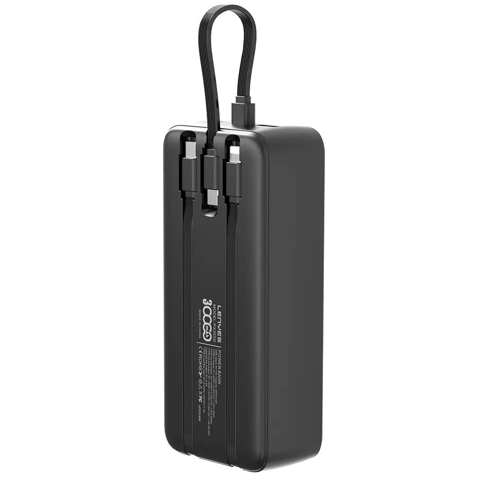 Lenyes PX355D 30.000mAh 22.5W Powerbank, Type-C ve Lightning Kablolu