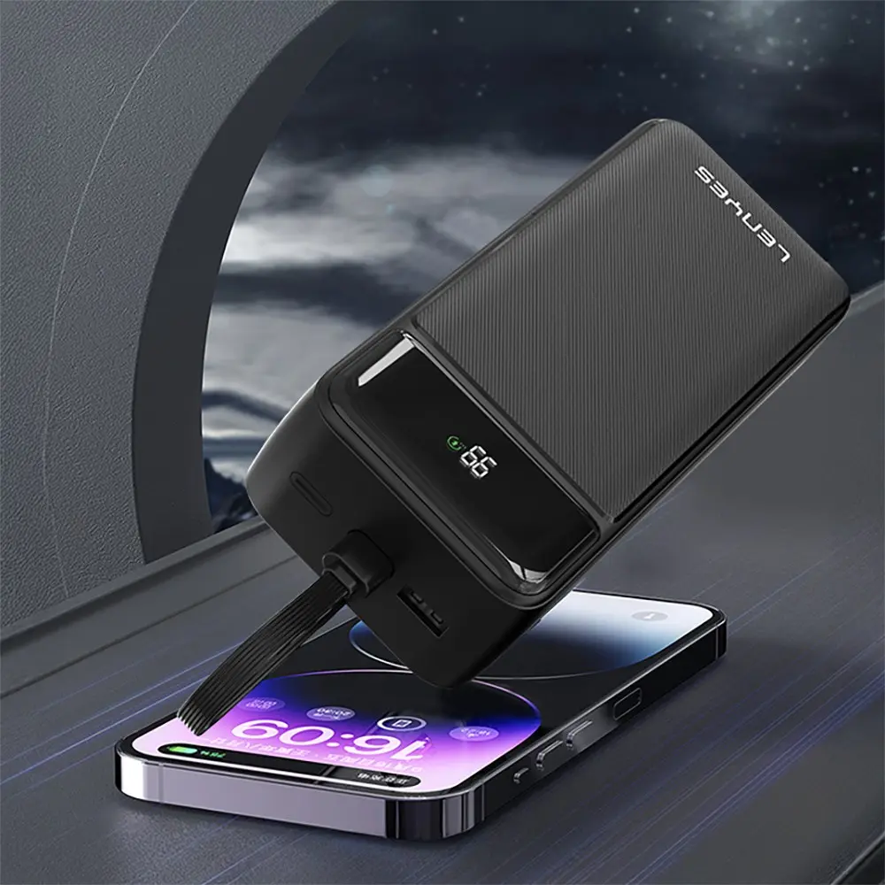 Lenyes PX355D 30.000mAh 22.5W Powerbank, Type-C ve Lightning Kablolu