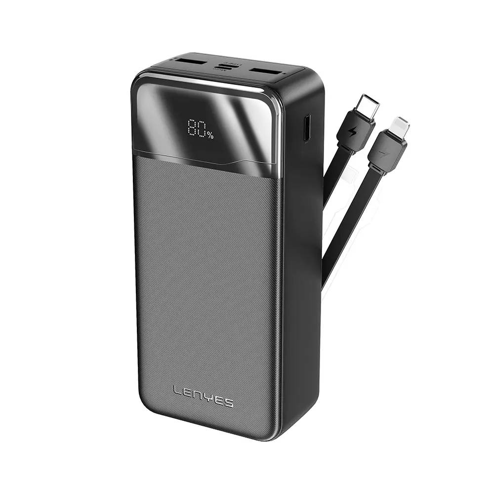 Lenyes PX380D Powerbank, 30.000mAh, 22.5W ve Dahili Type-C / Lightning Kablo