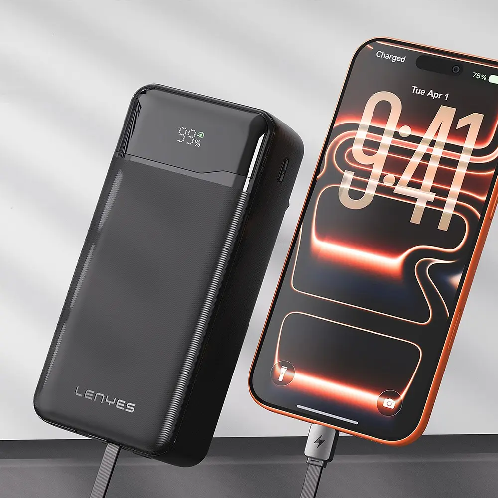 Lenyes PX380D Powerbank, 30.000mAh, 22.5W ve Dahili Type-C / Lightning Kablo