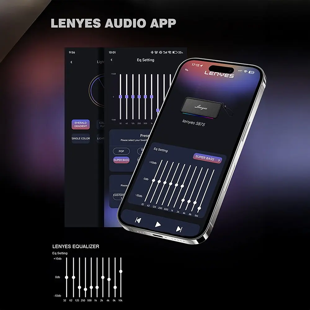 Lenyes S875 Elegance Taşınabilir Bluetooth Hoparlör, RGB Işıklı ve IPX6