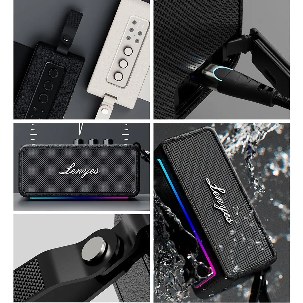 Lenyes S876 Supreme Taşınabilir Bluetooth Hoparlör, RGB Işıklı ve IPX6