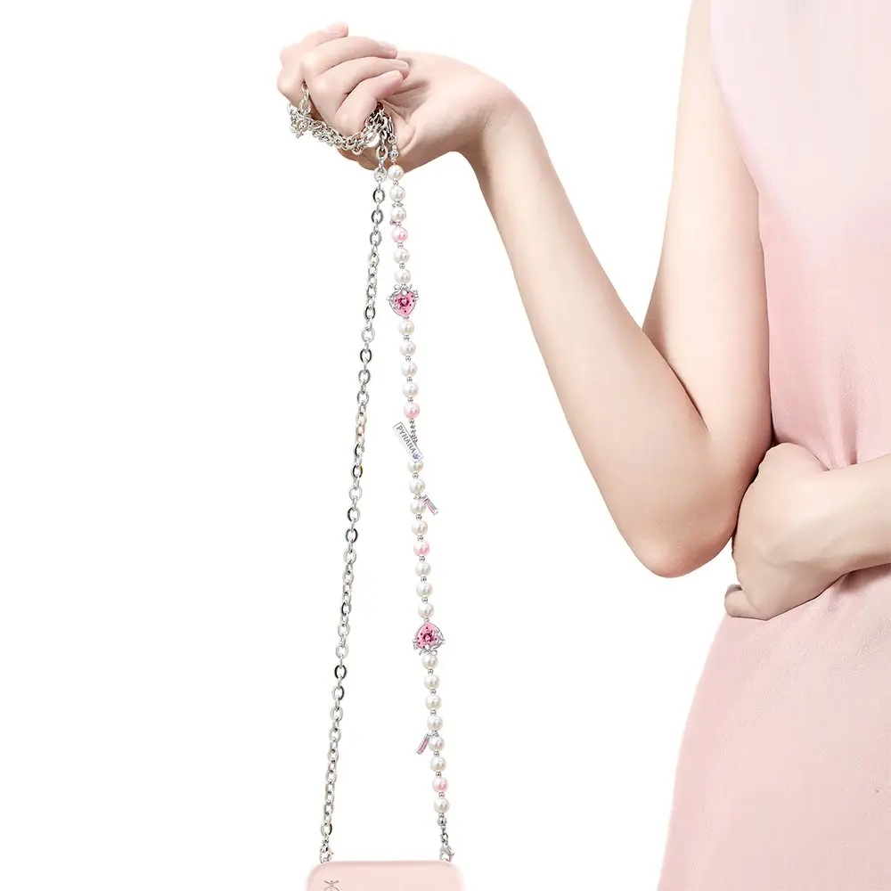 Pynana Sweet Berry İnci Taşlı Telefon Boyun Askı İpi, Pembe-Beyaz