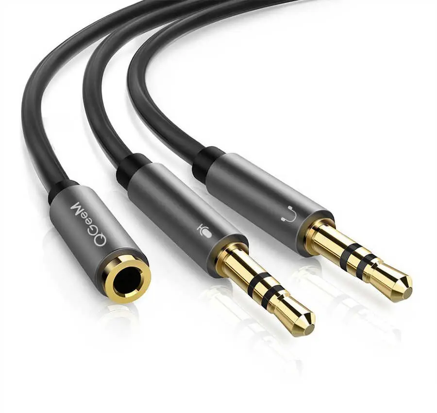 Qgeem QG-AU06 3.5 mm Çoğaltıcı Ses Kablosu, Mikrofon Destekli 15 cm