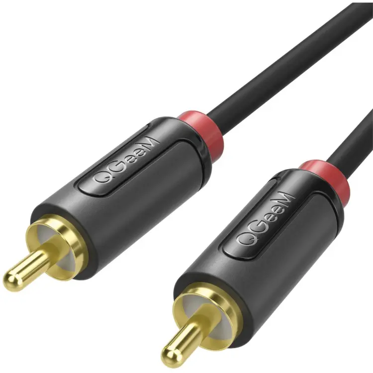 Qgeem QG-AU11 RCA Aux Ses Kablosu, 1.83 m Altın Kaplama Uçlu