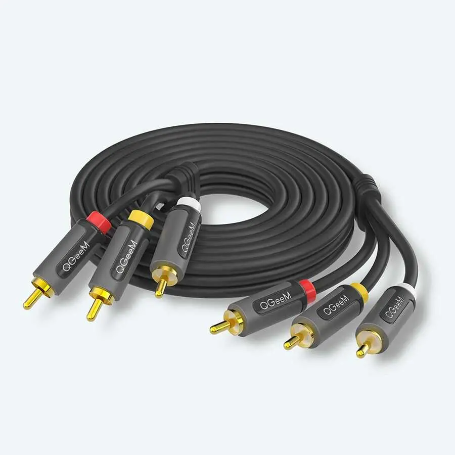 Qgeem QG-AU13 RCA Aux Ses Kablosu, 1.83 m, Altın Kaplama Uçlu