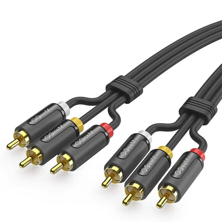 Qgeem QG-AU13 RCA Aux Ses Kablosu, 1.83 m, Altın Kaplama Uçlu