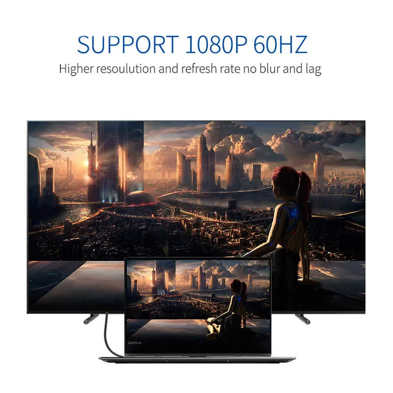 Qgeem QG-HD12 VGA to HDMI Dönüştürücü, 1080P 60 Hz ve 3.5 mm Ses Girişi