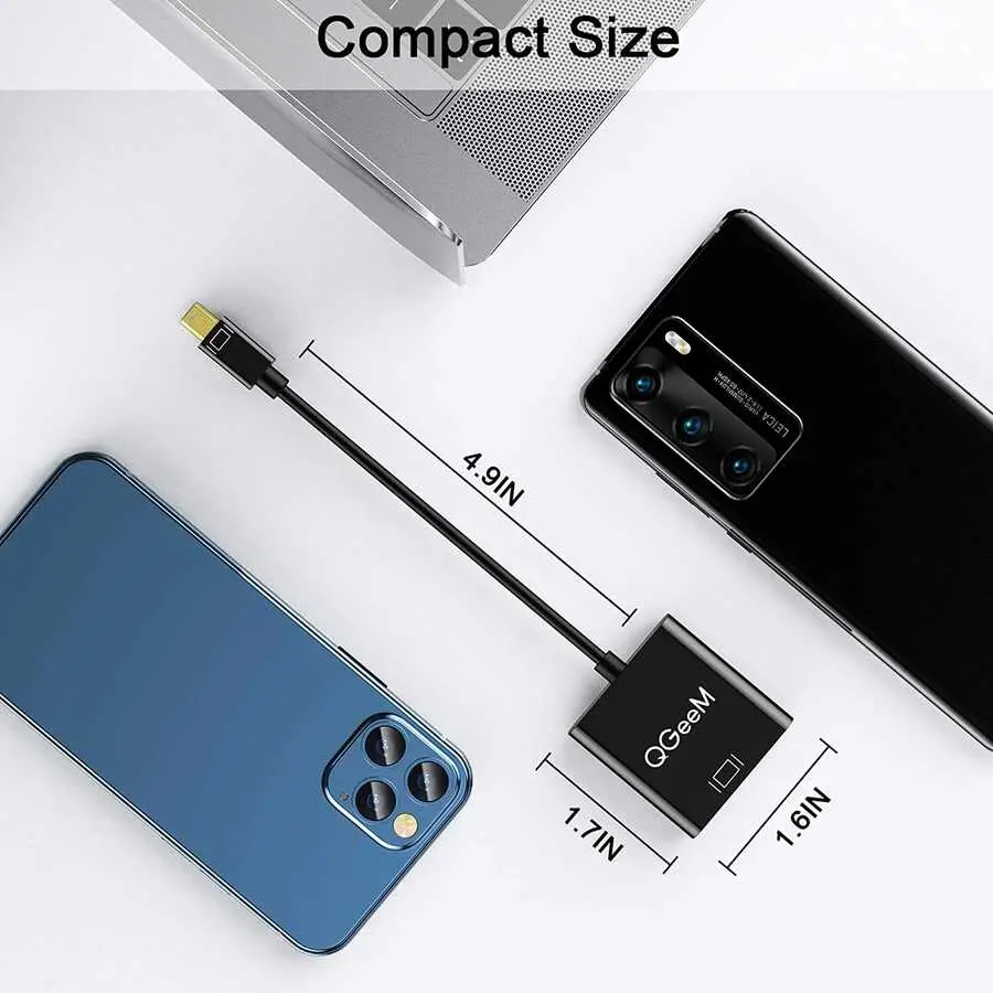 Qgeem QG-HD17 Mini DisplayPort to VGA Dönüştürücü, 1080p 60 Hz