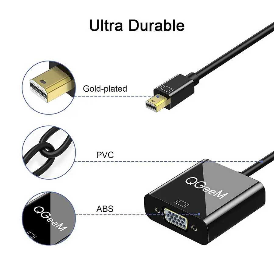 Qgeem QG-HD17 Mini DisplayPort to VGA Dönüştürücü, 1080p 60 Hz