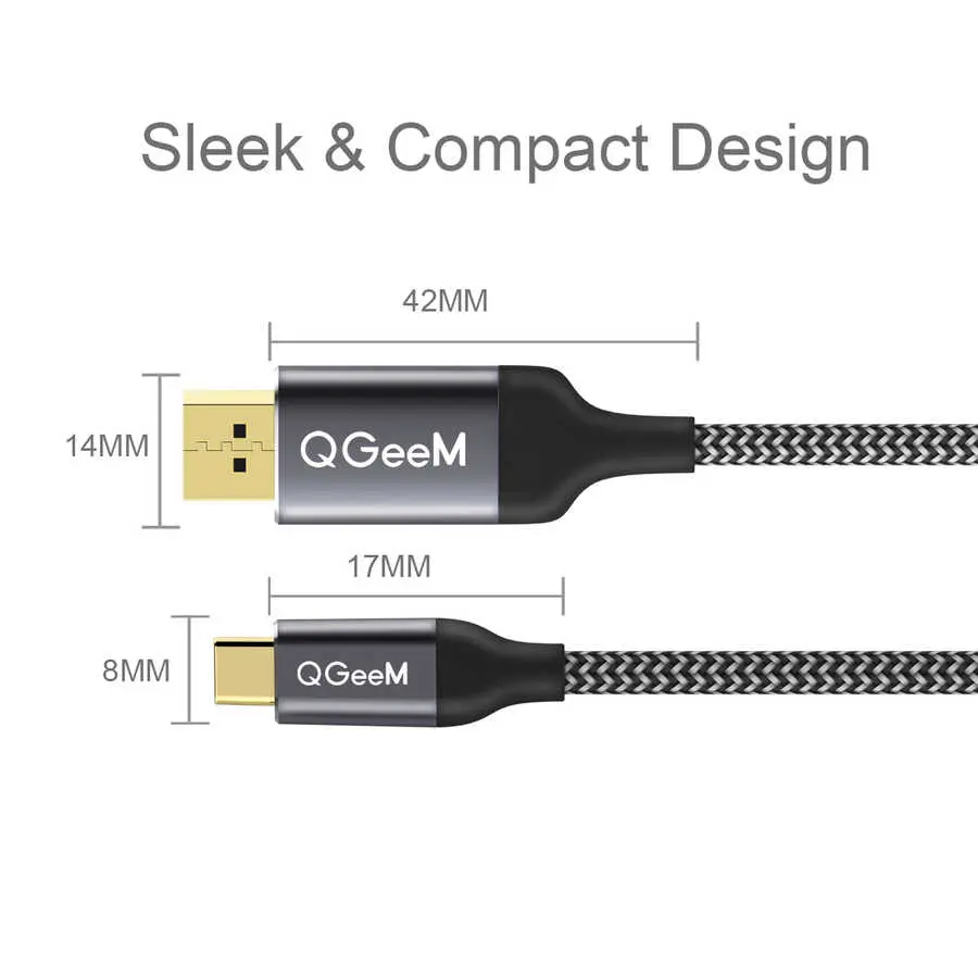 Qgeem QG-UA13 Type-C to DisplayPort Görüntü Kablosu, 4K 60 Hz