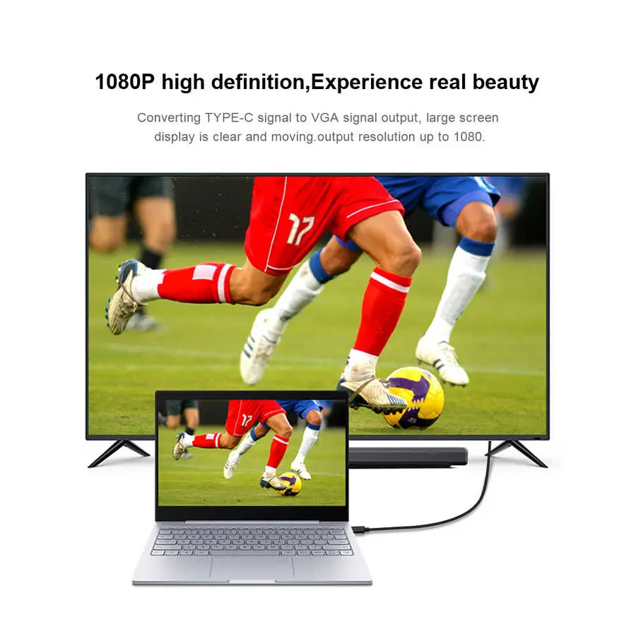Qgeem QG-UA17 Type-C to VGA Adaptör Kablosu, 1080p 60Hz 1.2 m