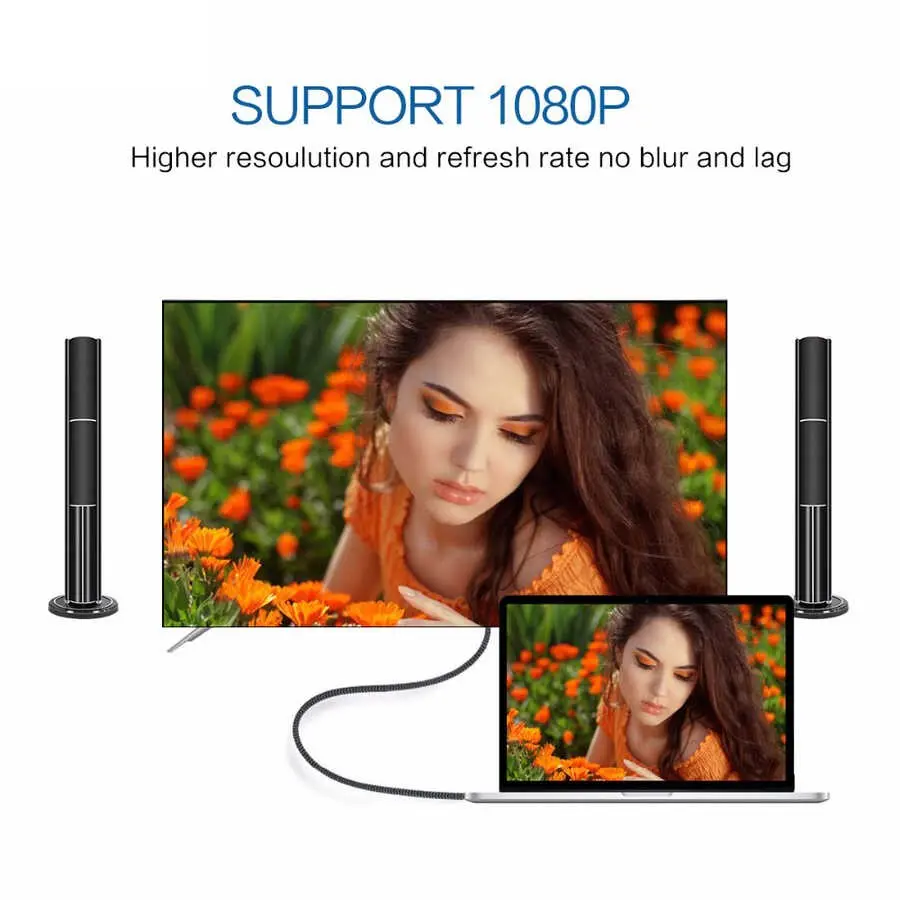 Qgeem QG-UA17 Type-C to VGA Adaptör Kablosu, 1080p 60Hz 1.2 m