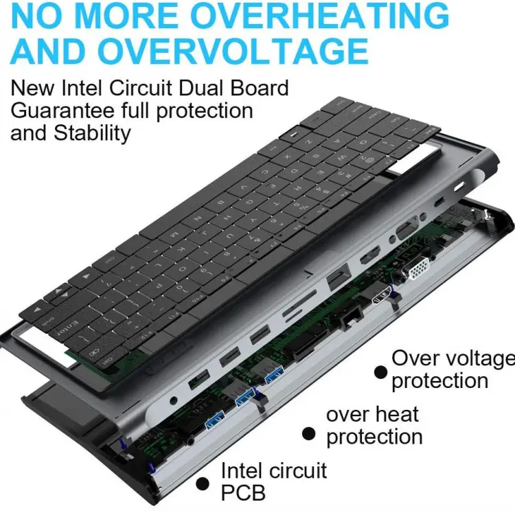 Qgeem QG-UH-11-2 Type-C Hub Klavye, 11 Portlu ve 100W Güç Desteği