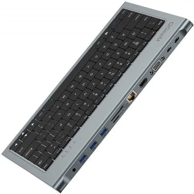 Qgeem QG-UH-11-2 Type-C Hub Klavye, 11 Portlu ve 100W Güç Desteği