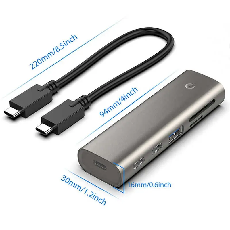 Qgeem QG-UH05 6'sı 1 Arada Type-C Hub, 22 cm, SD ve Micro SD Girişli