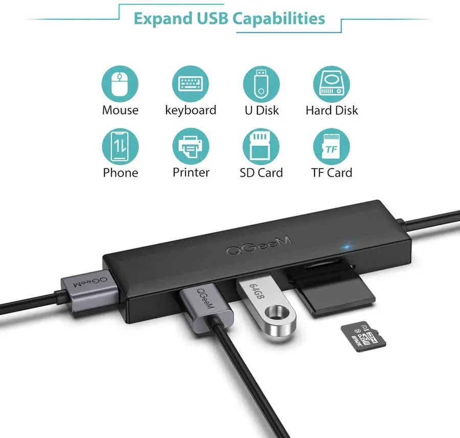 Qgeem QG-UH05 USB Hub, 3 USB 3.0 ve SD Kart Okuyuculu