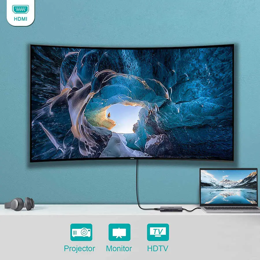 Qgeem QG-UH07-A Type-C Hub, USB 3.0, HDMI 4K, SD Kart ve 85W