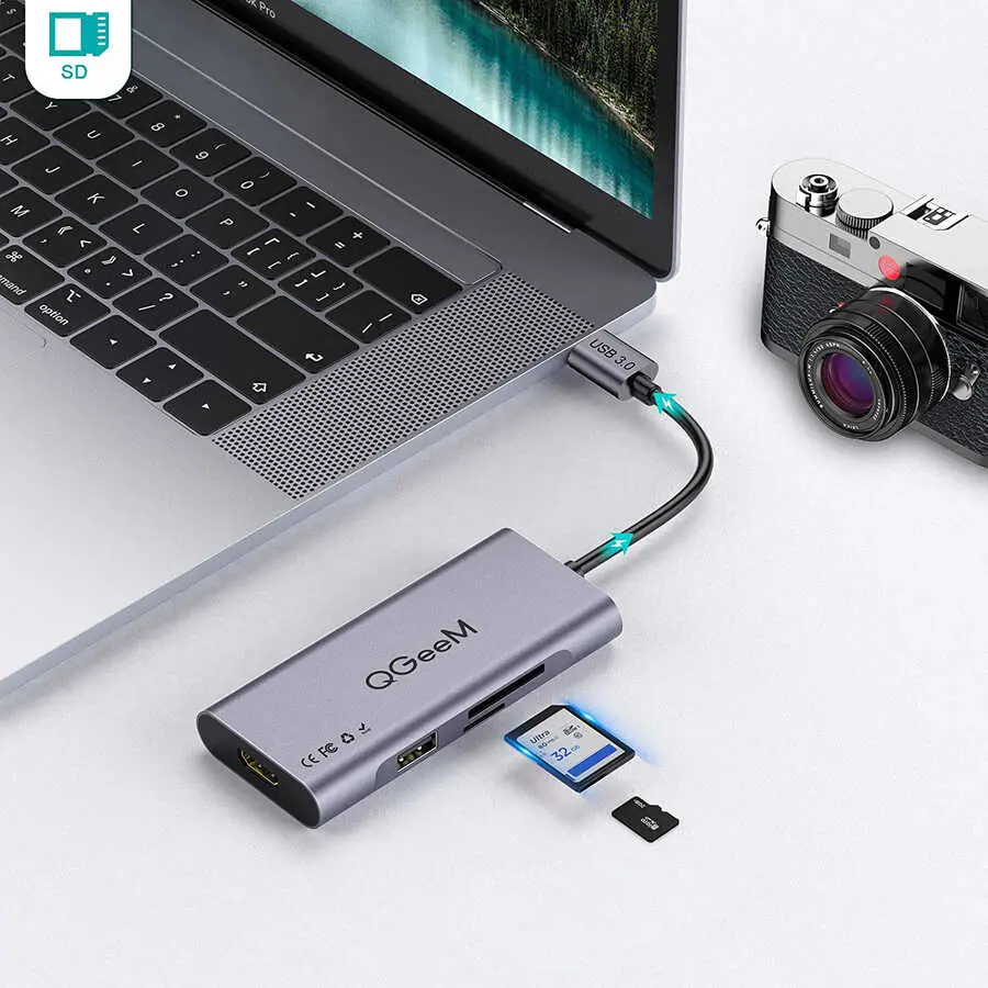 Qgeem QG-UH07-A Type-C Hub, USB 3.0, HDMI 4K, SD Kart ve 85W