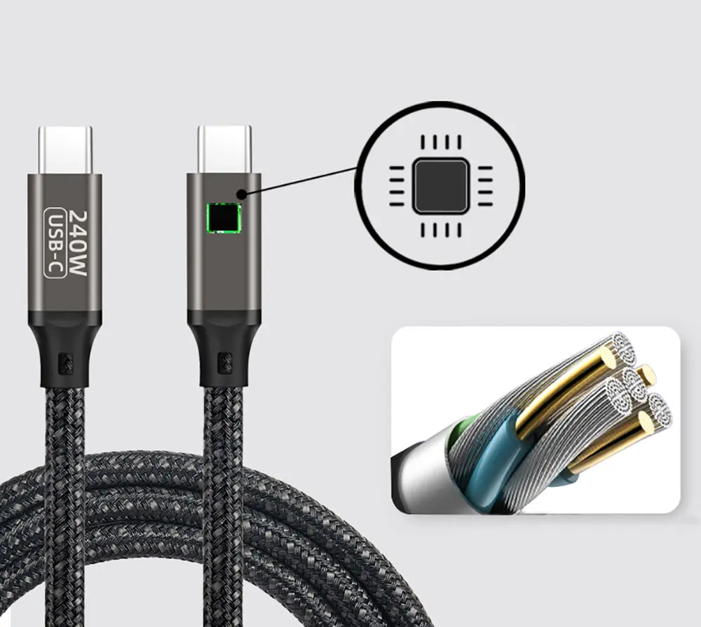 Qgeem QG02 Type-C to Type-C PD3.1 Şarj ve Data Kablosu, 240W, 0.5 m
