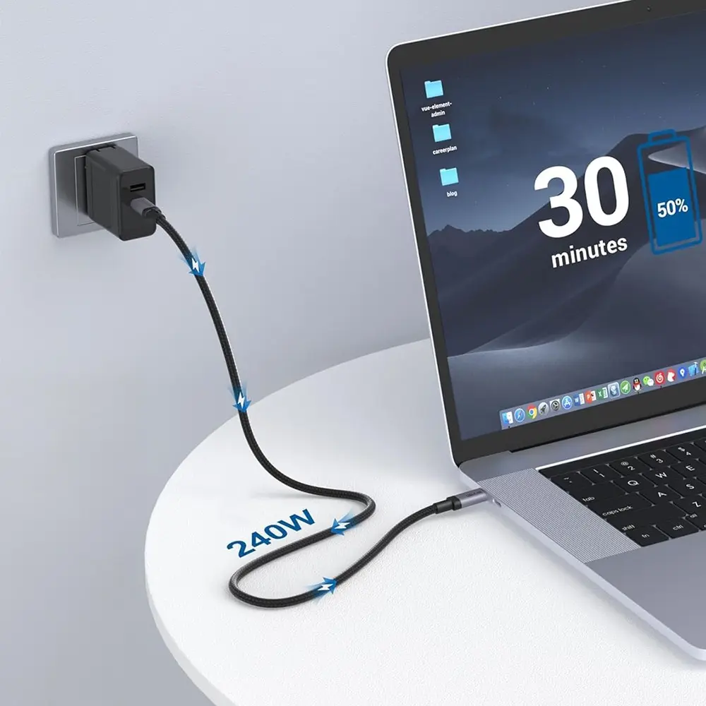 Qgeem QG03 Type-C to Type-C Data Kablosu, 240W PD ve 8K@60Hz, 1 m