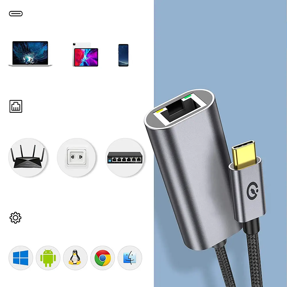 Qgeem QG04 Type-C to RJ45 Ethernet Dönüştürücü Kablo, 1024Mbps