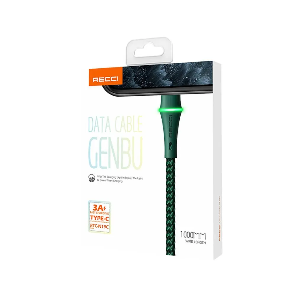 Recci RTC-N19C Genbu USB-A to Type-C Şarj ve Data Kablosu, 1 m