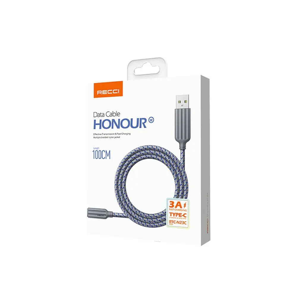 Recci RTC-N23C Type-C to USB-A Şarj ve Data Kablosu, 3A, 1 m