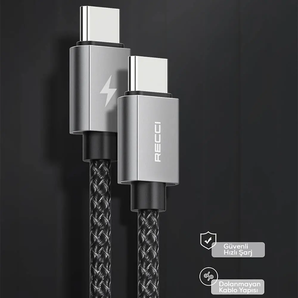 Recci RTC-P08CC Type-C to Type-C PD 100W 5A Hızlı Şarj ve Data Kablosu 1.5 m