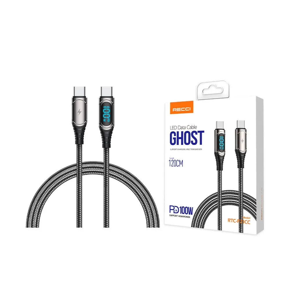 Recci RTC-P21CCPD Ghost Serisi Type-C to Type-C PD Kablo, 100W, 1.2 m