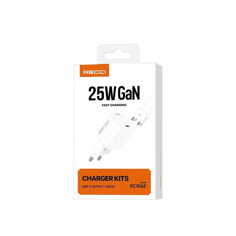 Recci RC106E GaN 25W Hızlı Şarj Adaptörü ve Type-C Kablo Seti