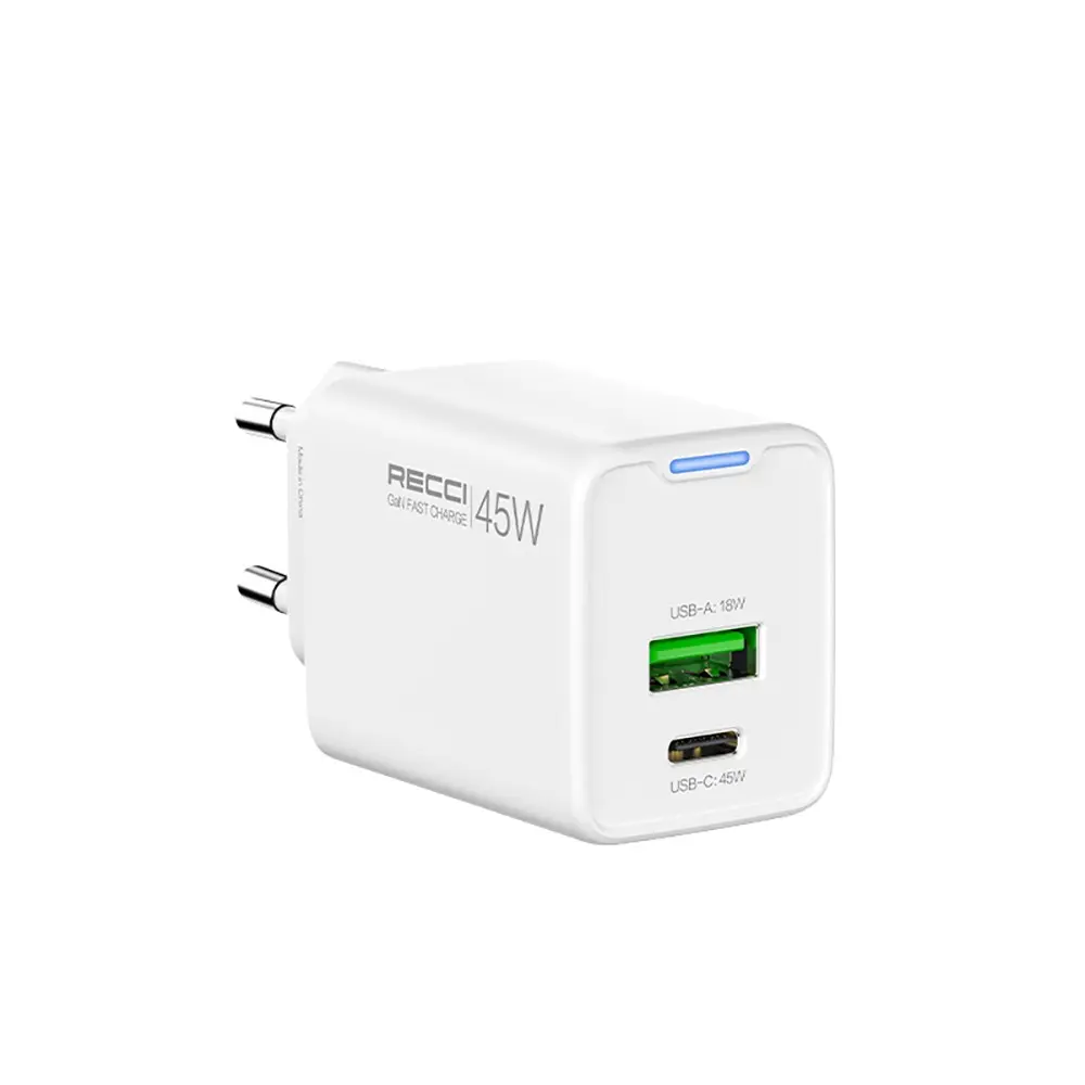 Recci RC108E GaN 45W Hızlı Şarj Adaptörü ve Type-C Kablo Seti