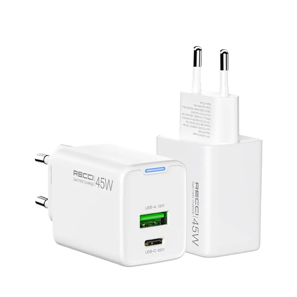 Recci RC108E GaN 45W Hızlı Şarj Adaptörü ve Type-C Kablo Seti