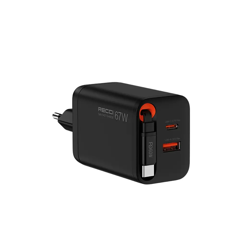 Recci RC103E GaN 67W Hızlı Şarj Adaptörü ve Type-C Kablo Seti