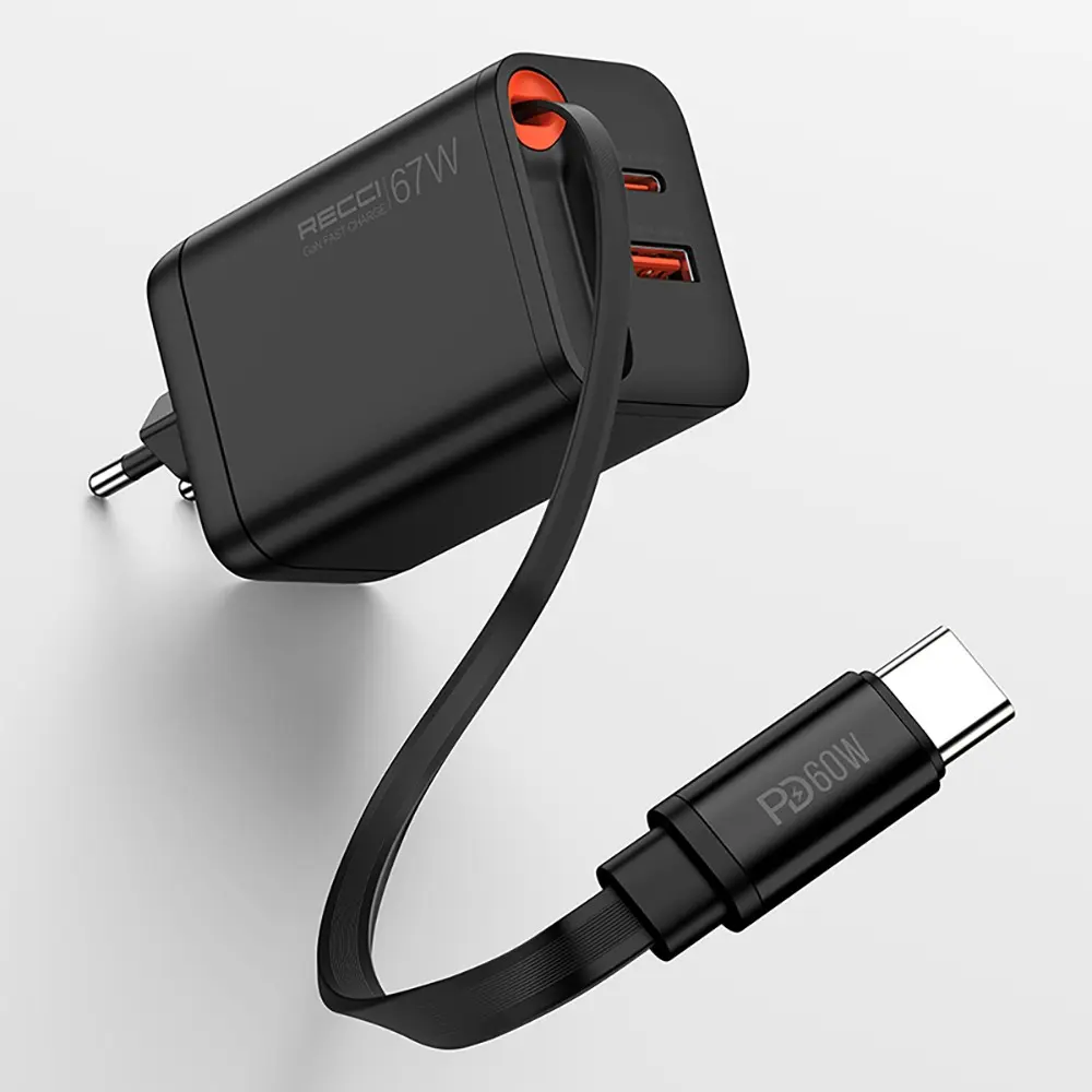 Recci RC103E GaN 67W Hızlı Şarj Adaptörü ve Type-C Kablo Seti