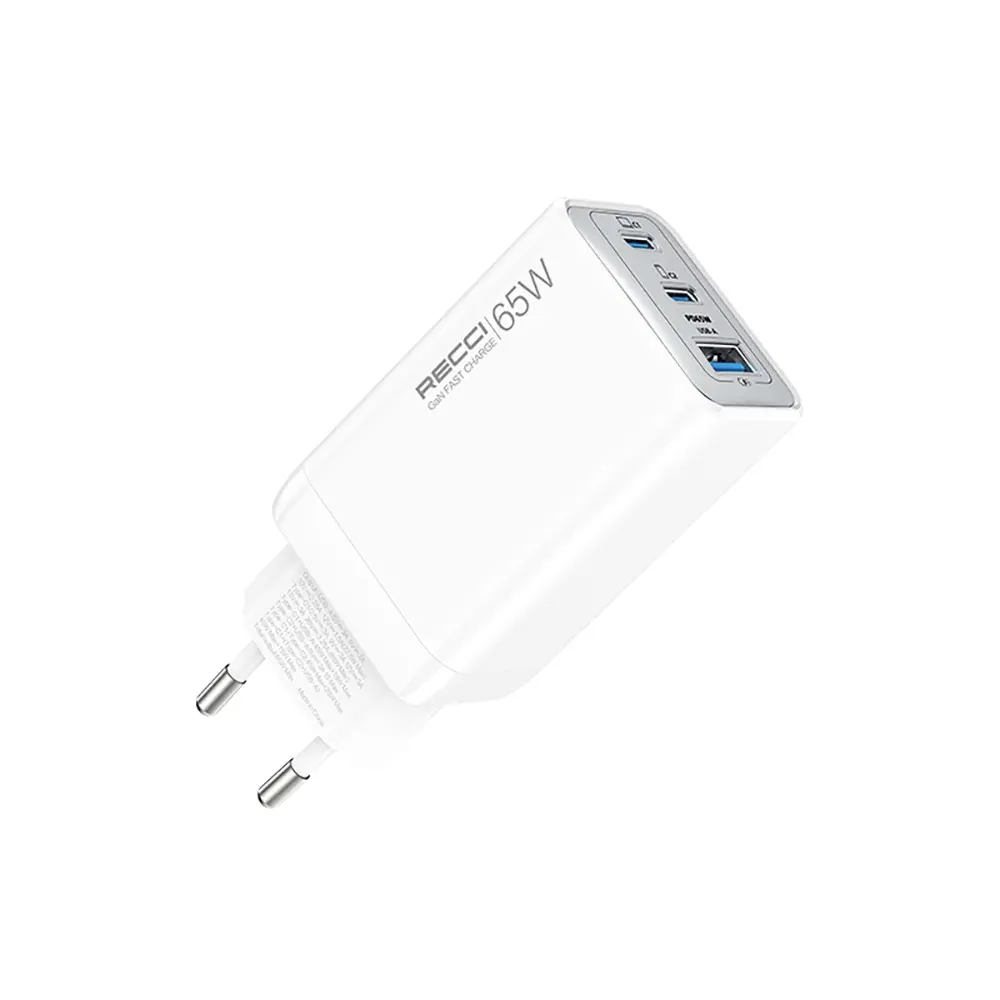 Recci RC123E GaN Şarj Adaptörü, 65W PD ve Type-C Kablo Seti