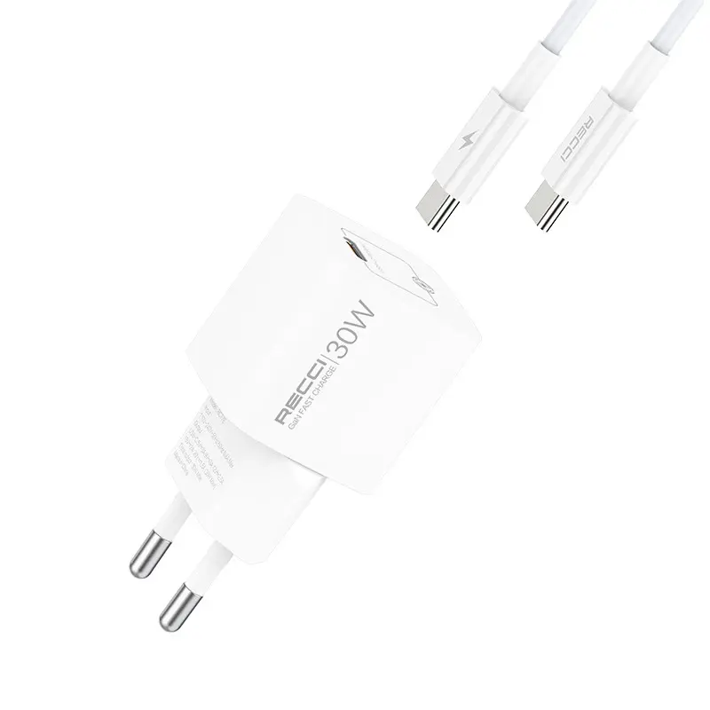 Recci RC77E GaN 30W USB-C PD Şarj Adaptörü ve Type-C Kablo Seti